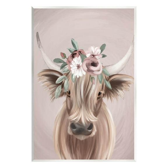 Highland Cattle Pink Flower Crown Animals & Insects Graphic Art Unframed Art Print Wall Art