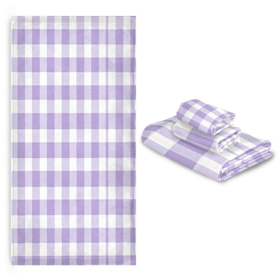3 Pack Towel Set with Bath Towels, Hand Towels & Washcloths for Everyday Use Purple and White Plaid