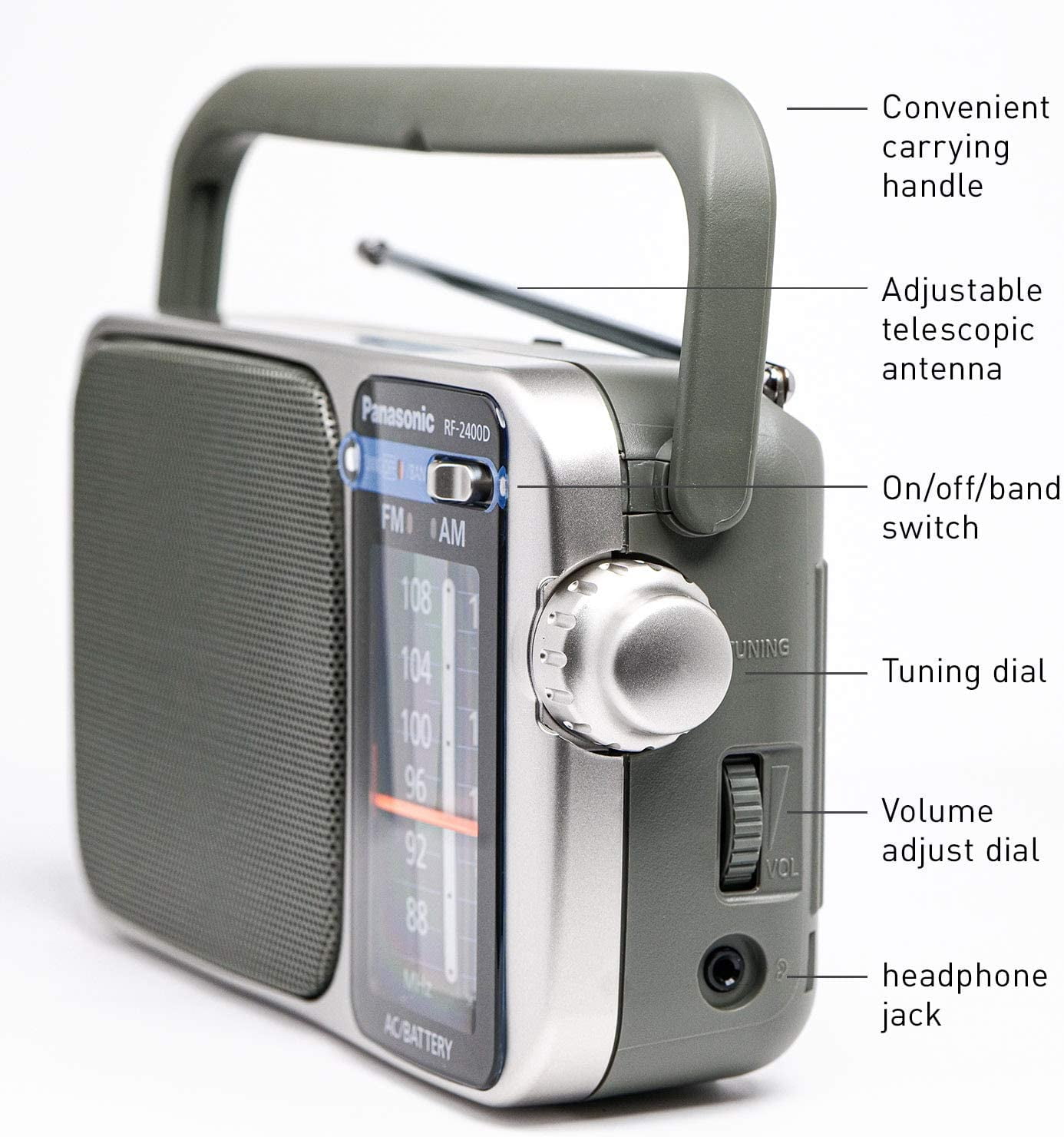 Panasonic RF-2400 Portable AM/FM Radio, AC/DC, Battery or Plug-In