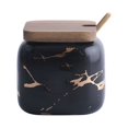 thumbnail image 1 of Billuyoard Juego de tarros de especias de cerámica con patrón de mármol nórdico, caja de almacenamiento, tapa de madera mate, juego de Cocina y Comedor Negro/ sencillo, 1 of 6
