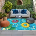 thumbnail image 2 of Summer Swimming Pool Outdoor Rug for Patio/Deck/Porch, Non-Slip Large Area Rug 3 x 5 Ft, Floral Plumeria Leaves Blue Plaid Indoor Outdoor Rugs Washable Area Rugs, Reversible Camping Rug Carpet Runner, 2 of 8