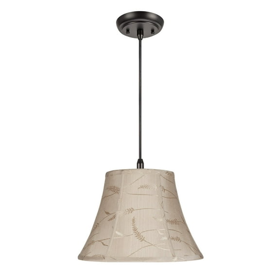 Aspen Creative 70092 One-Light Hanging Pendant Ceiling Light with Transitional Bell Fabric Lamp Shade, Oatmeal, 13" width