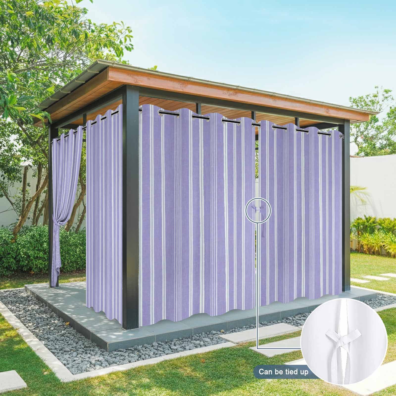 Purple Striped Outdoor Curtains for Patio, Minimalism Stripes Modern Vintage Farmhouse Abstract Sunshade Privacy Drapes Grommet Waterproof Outside Curtains for Porch/Cabana/Balcony 54"x 108", 1 Panel