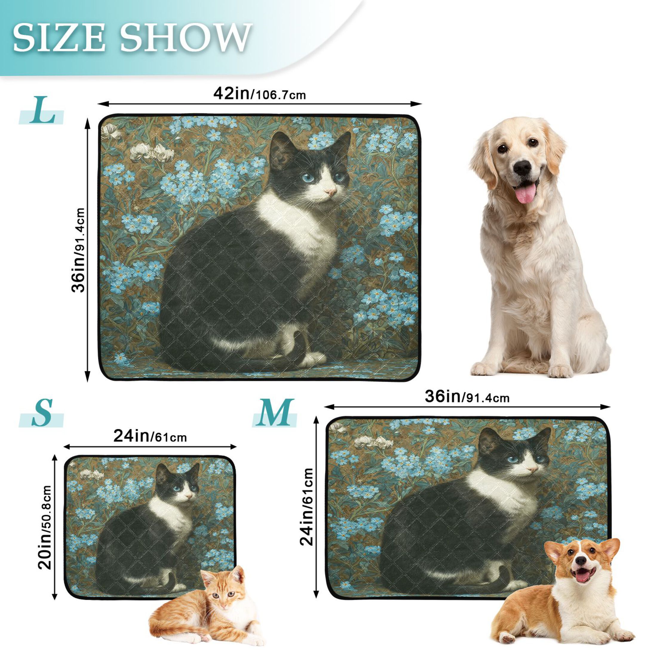 Qxltty Tuxedo Cat Cat litter Pads Pet Set of 2 Diaper Mats Center Anti-leakage Layer Absorbent Soft and Comfortable