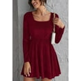 thumbnail image 3 of Square Neck Textured Skater Dress for Women Above Knee Length, 3 of 5