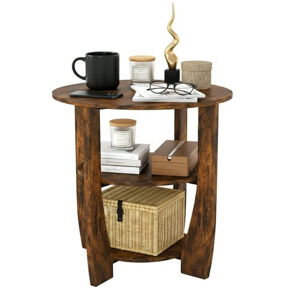 ZEXVIDA Round End Table with Storage Shelf,3 Tier Modern Side Table, Accent Table/Nightstand,19.7" D x 21.7" H