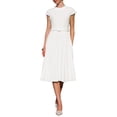 thumbnail image 2 of Vestido plisado de mujer Inspire Chic con cuello simulado, mangas cortas, ceñido a la cintura, estilo A-Line, 2XL, blanco, 2 of 5
