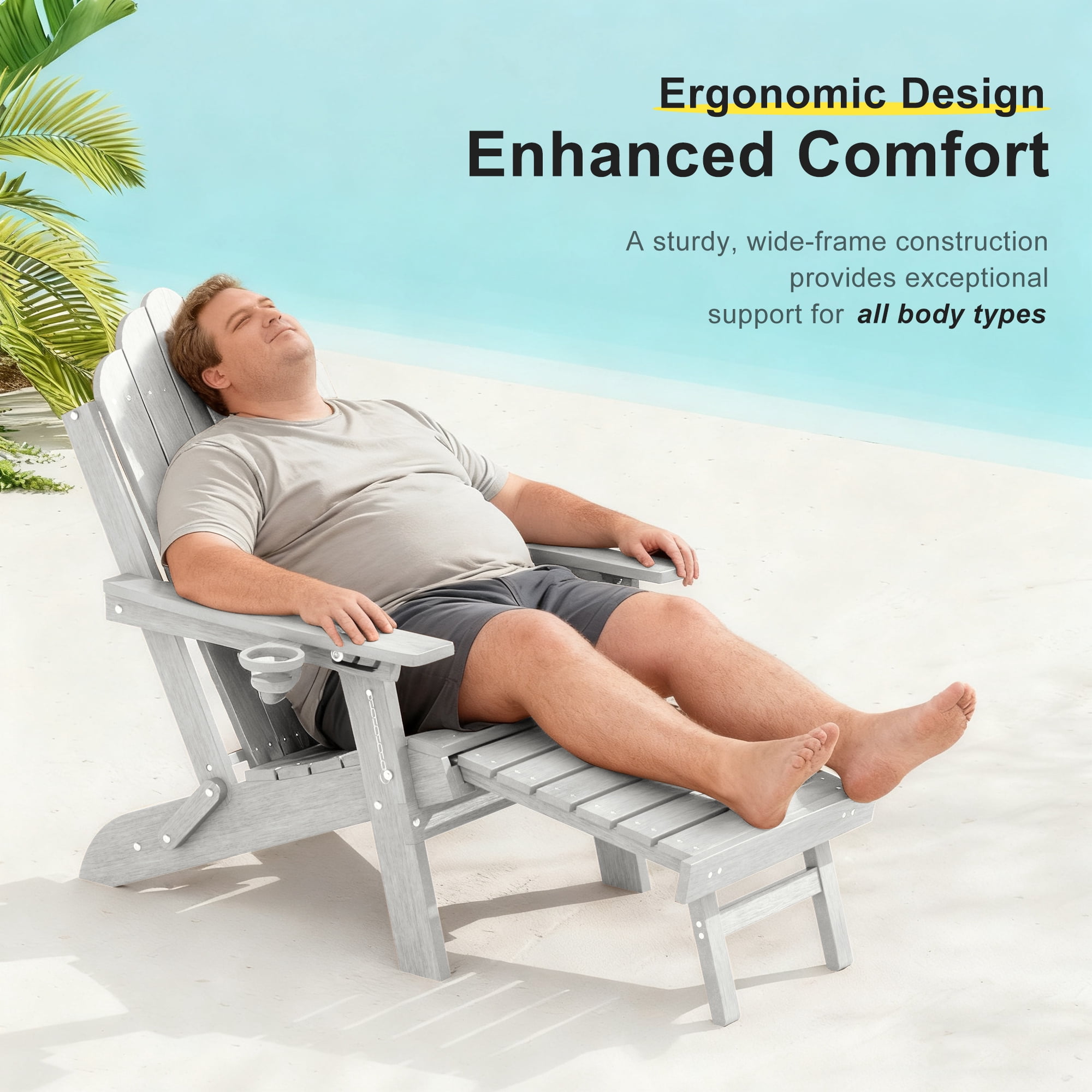 ACEGOSES Foldable Outdoor Adirondack Chair with Cup Holder, 3-Position Adjustable HDPE Plastic for Patio, Fire Pit, Deck, White