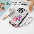 thumbnail image 6 of for iPhone 13 Mirror Wallet Case with Card Holder, Floral Flower Print Back Flip Folio PU Leather Kickstand Shoulder Strap / Wristlet Magnetic Clasp Cover for iPhone 13, Gray, 6 of 11
