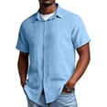 thumbnail image 3 of LTTVQM Men Linen Shirts Casual Short Sleeve Button Down Shirts Beach 2026 Summer Clothes Sky Blue XL, 3 of 5
