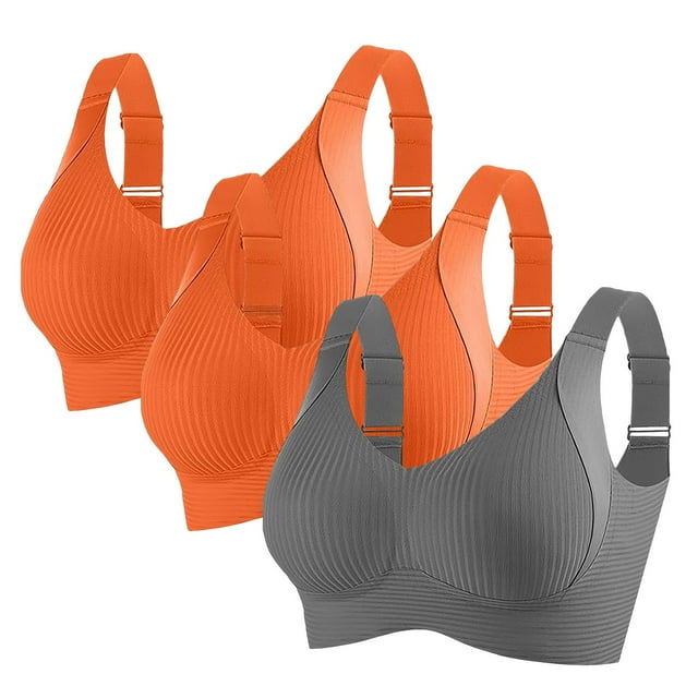 Women's Wireless Comfort Bras 3 Pack, Solid Color Adjustable Non-Padded Sports Bra with Full Coverage Support, Seamless Soft Comfort Bras for Everyday Wear Brick Red L