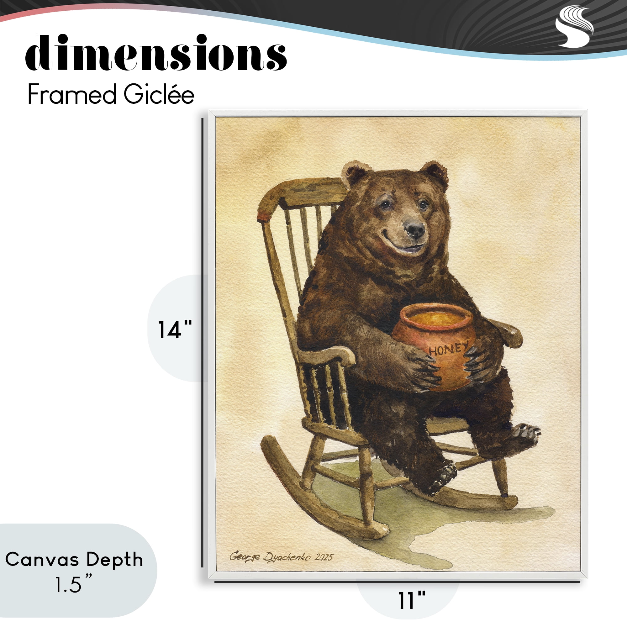 Stupell Industries Happy Bear & Pot of Honey White Framed Giclee Art, design by George Dyachenko
