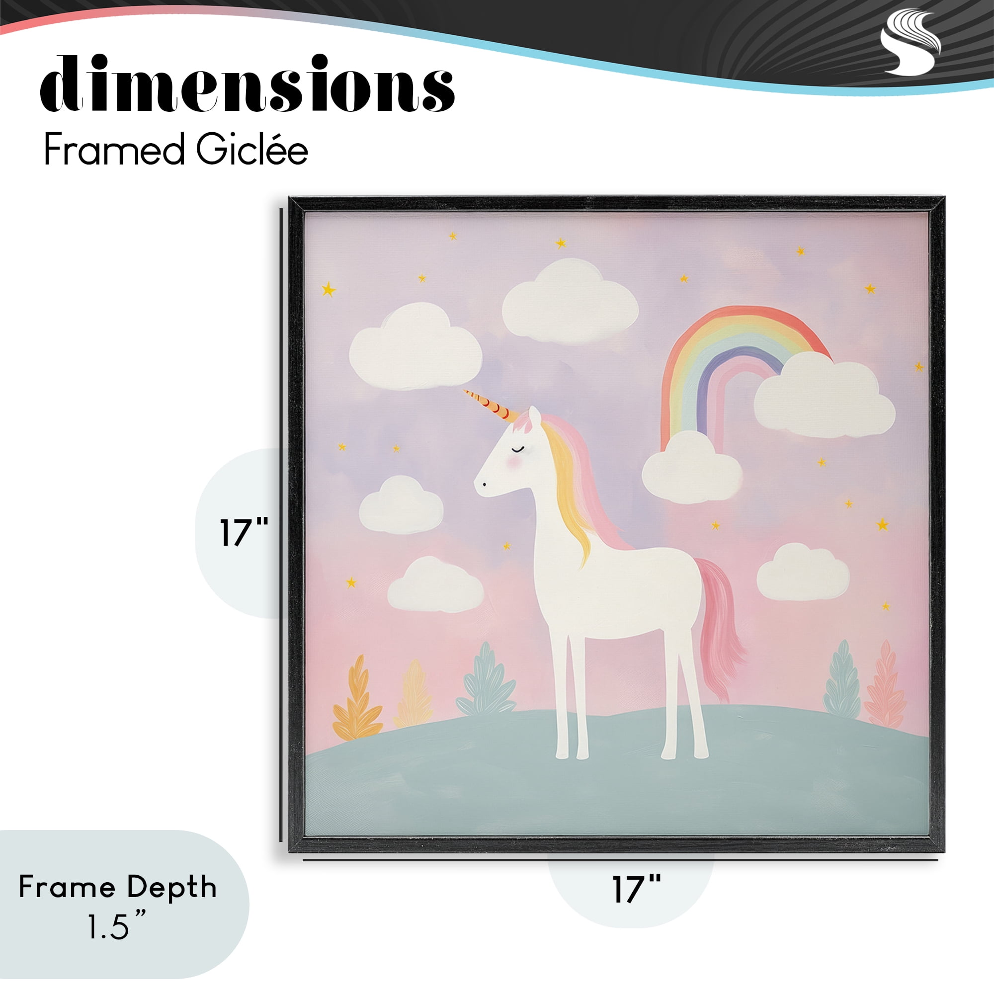 Stupell Industries Mystical Unicorn with Rainbow & Clouds Black Framed Giclee Art, design by Lazar Studio