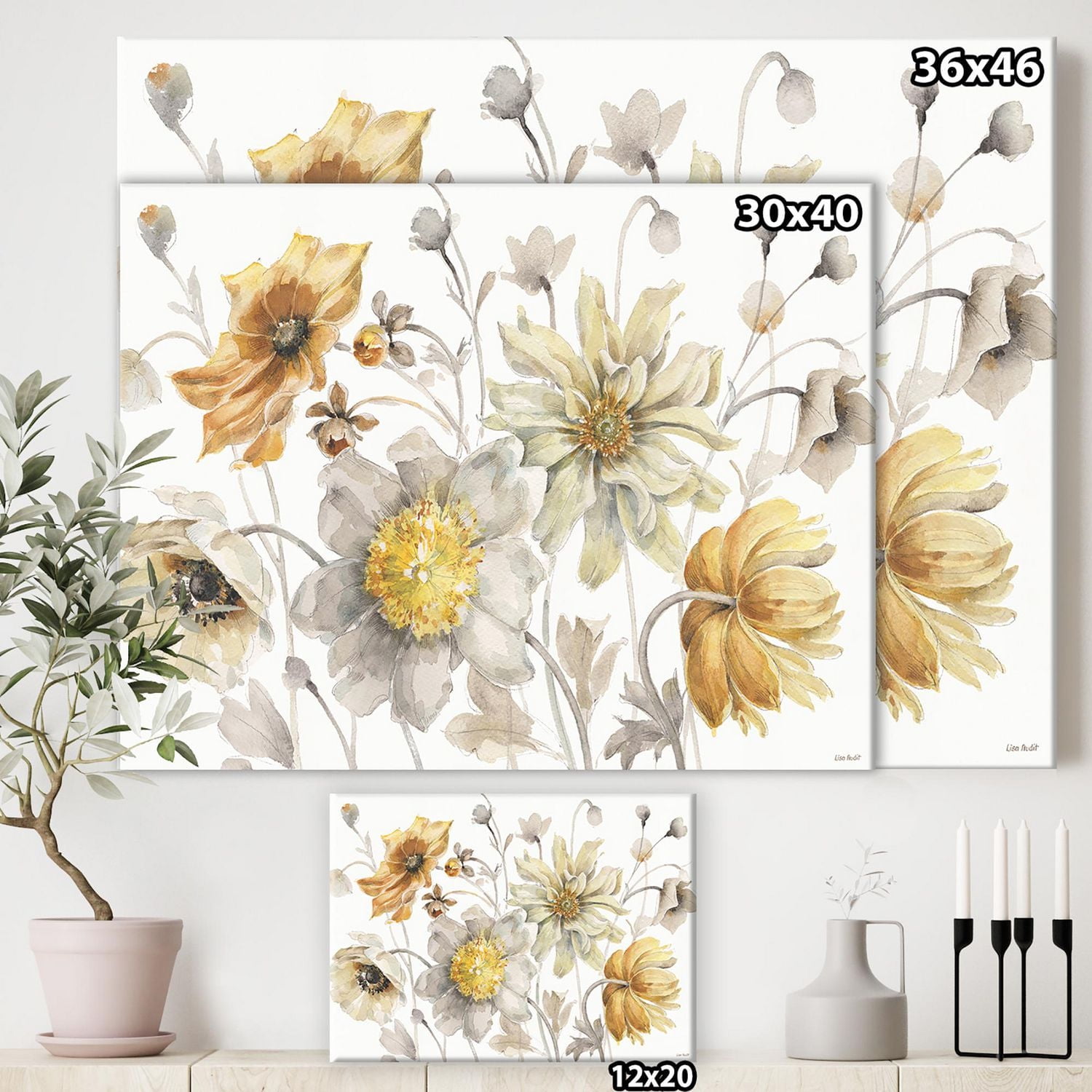 Designart Champs d'or Aquarelle Fleur VII Art mural sur toile