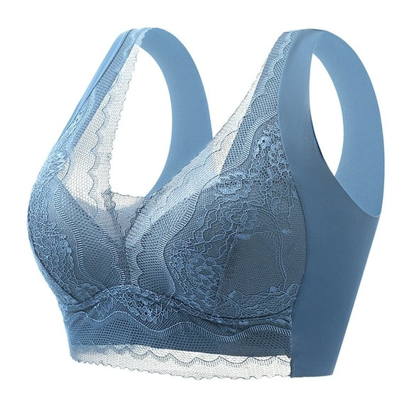 Sngxgn Double S upport Wireless Bra, Full-Coverage Wirefree T-Shirt Bra, Comfortable Cotton Wirefree Bra(Blue,XL)
