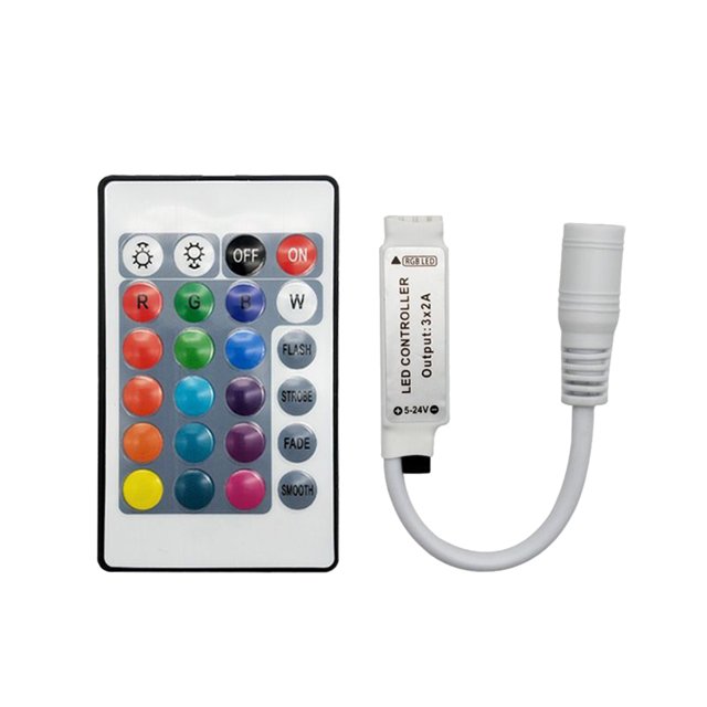 EeaseMX Mini tira de luces LED RGB de 12-24 V, 2 unidades por juego, con infrarrojos, 24 botones y controlador de luz.