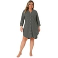thumbnail image 3 of DARING DIVA Women's Plus Size Button Down V Neck 3/4 Sleeve Nightgown 3X Black, 3 of 7