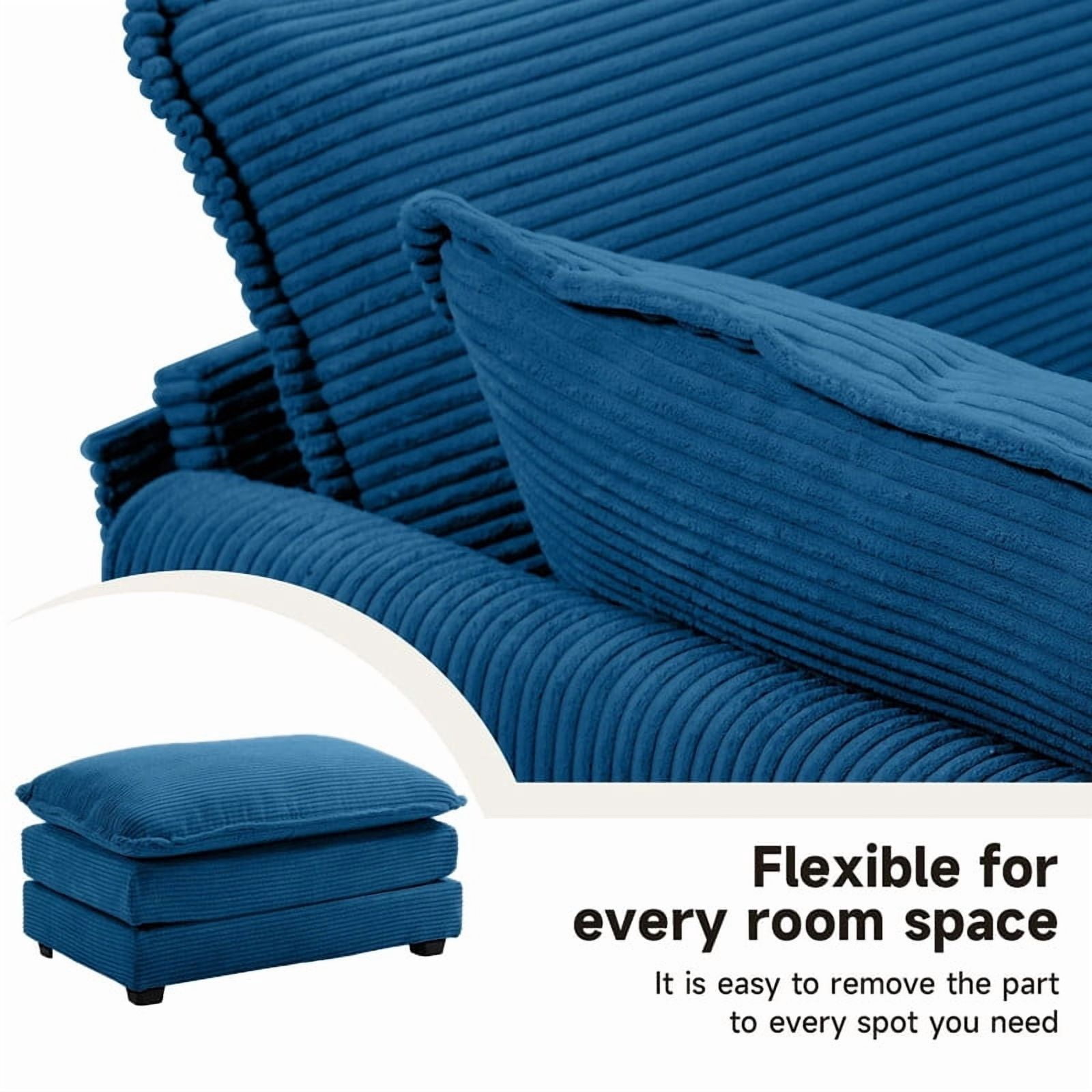 RIAFUN Sectional Cloud Couch with 2 Ottomans, Oversized U-Shaped Modular Corduroy Sofa, Convertible 4 Seat Sleeper Sofa Furniture Set for Living Room and Office, Navy