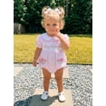 thumbnail image 3 of BemeyourBBs Newborn Baby Girl Summer Clothes Smocked Bubble Romper Infant Baby Girls Turtle Outfit Cute Embroidered Doll Collar Short Sleeve Jumpsuit Bodysuit Playsuit with Bows, 3 of 9