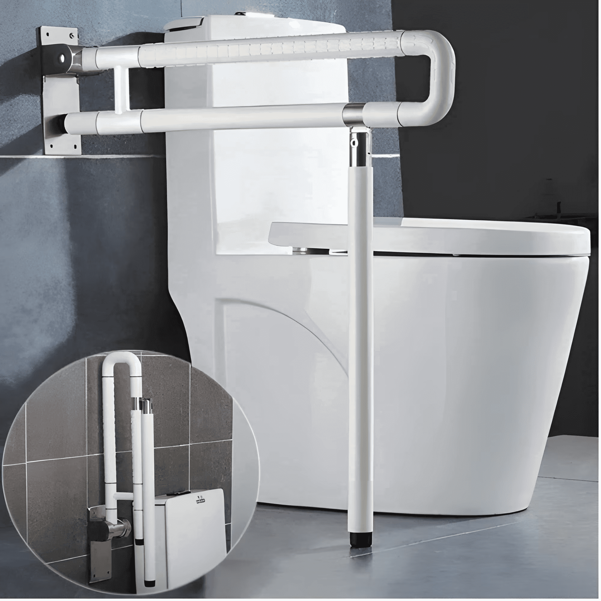 Handicap Grab Bars for Bathroom, Foldable Toilet Grab Bar Safety Rails with Leg