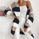 thumbnail image 5 of Cárdigan de mujer, nuevo abrigo informal de moda para otoño/invierno, largo medio, tejido a rayas, abrigo tipo cárdigan para mujer, 5 of 5