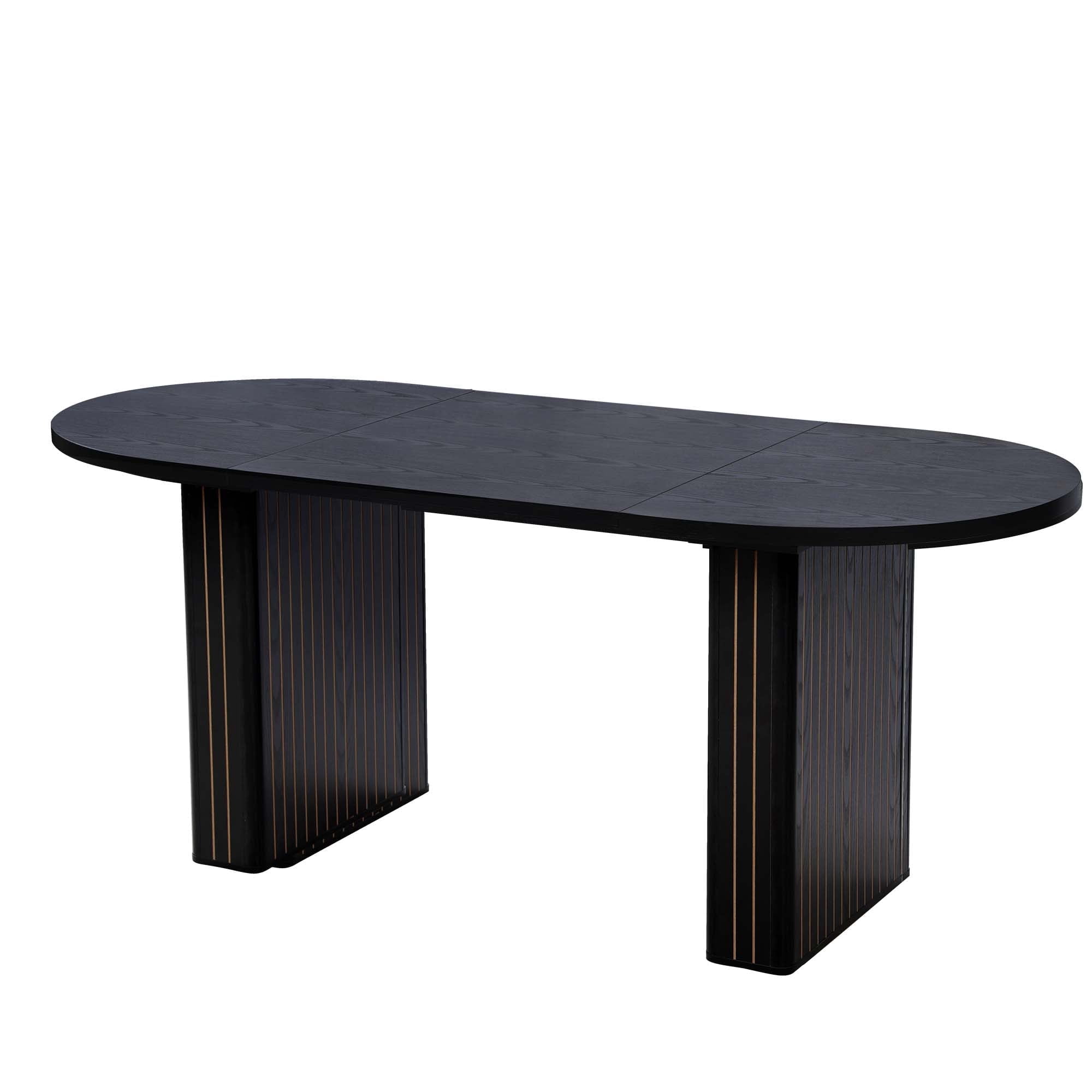 70.8 Inch Dining Table for Rustic Farmhouse, Oval Kitchen Dining Room Table with Wooden Base for Meeting Room Reception Room (Black)