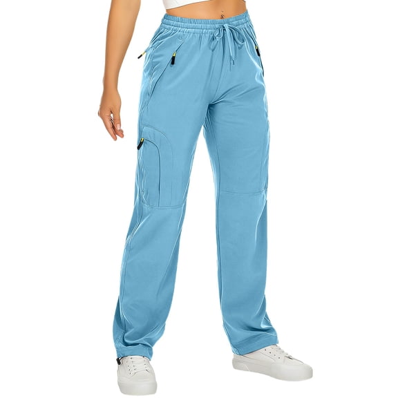 Levmjia Women's Cargo Pants with Multi Pockets High Waisted Straight Leg Utility Pants Adjustable Drawstring Elastic Waist Casual Hiking Trousers for Outdoor
