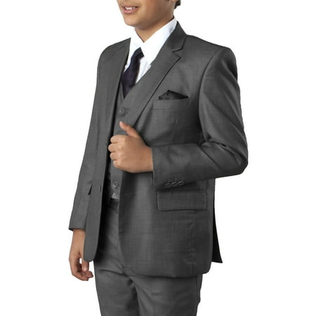 - Boys Suit 5 Piece Young Boys Tuxedo Set Windowpane Including Matching Dress Shirt and Tie By Tazio