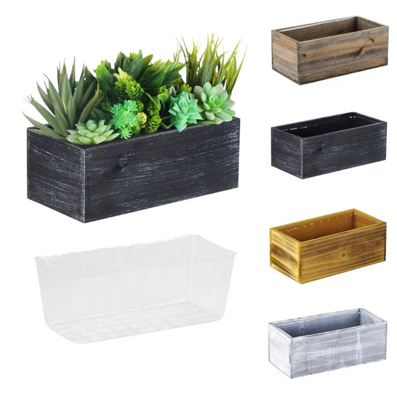 CYS EXCEL Jardinière Rectangulaire en Bois Naturel Noir avec Doublure en Plastique Amovible (H:4 Pouces Open:10"x5") / Plusieurs Choix de Couleurs Jardinières Rustiques en Bois / Boîte Décorative Intérieure