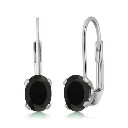 Black Onyx Bead Earrings - 1.36 Ct Oval Black Onyx Silver Plated 4-prong Leverback Earrings 7x5mm