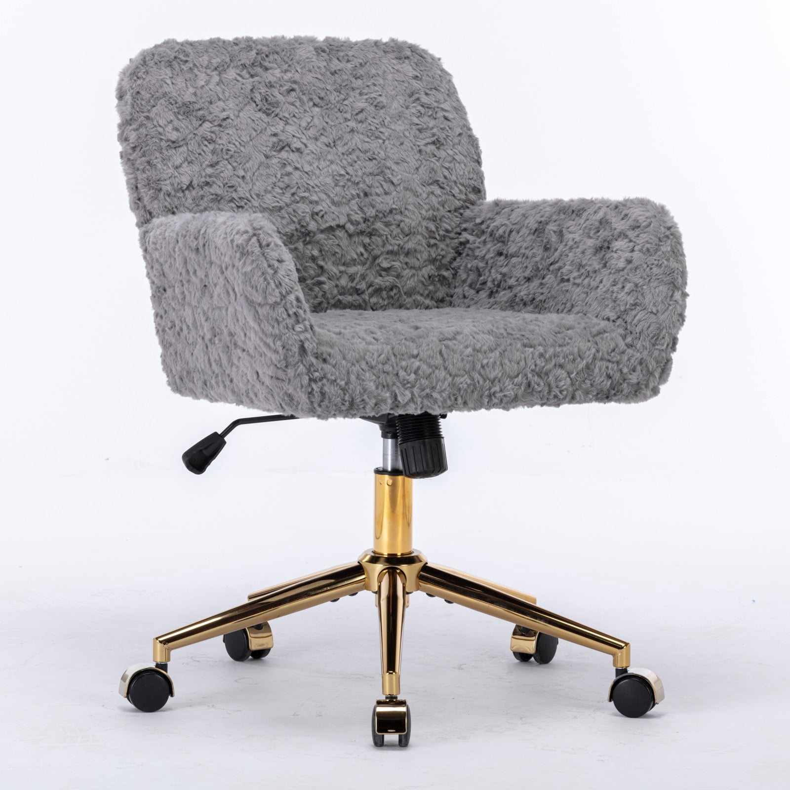Furniture Office Chair, Artificial Rabbit Hair Home Chair with Golden Metal Base, Adjustable Desk Chair Swivel Office Chair, Vanity Chair (Gray)