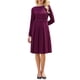 thumbnail image 1 of Vestido plisado de mujer Inspire Chic, corte A, con cinturón, casual de negocios, de manga larga, color púrpura, 1 of 5
