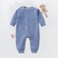 thumbnail image 2 of 6-9 Months Infant Long Sleeve Solid Rompers,Side Diagonal Snap Baby Jumpsuit,Soft Warm Fall Winter Unisex Onesie for Newborn Infant Boys Girls 3 6 9 12 18 Months,Blue, 2 of 6