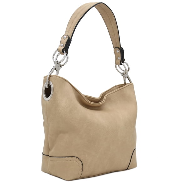 Bandolera Hobo ALYSSA con herrajes Big Snap Hook, color topo