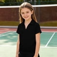 thumbnail image 2 of lnmuld Back to School Kids Girls Short Sleeve Solid V Notch Collar No Button Pique Polo Shirts Breathable Summer School Uniform Tops Size:13-14 Years, 2 of 7