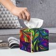 thumbnail image 5 of Uemuo Pride Rainbow Tissue Box Cover Holder, Square with Bottom Belt - PVC Leather Decorative Organizer for Tabletop, Bathroom, Car, Office, 5 of 8