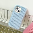 thumbnail image 2 of Compatible with iPhone 15 Plush Case Stripe Pattern Fluffy Fuzzy Furry Warm Plush Phone Case Girly Women Girls Smooth Cozy Winter Soft TPU Warm Hair Fur Shockproof Phone Cover, Blue, 2 of 5