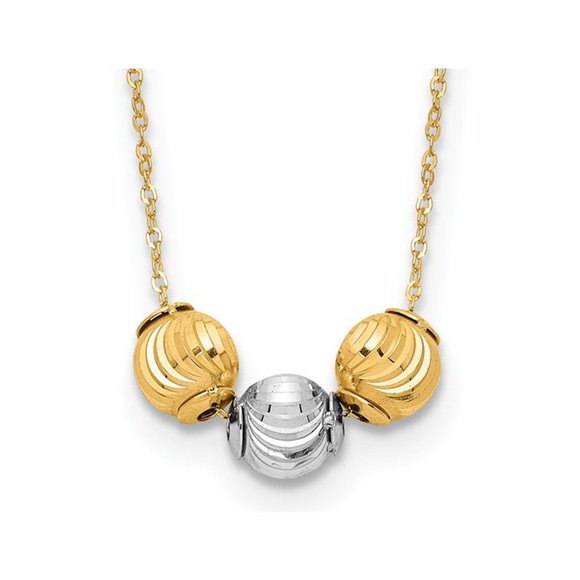 14K Yellow Gold Two-Tone Bead Ball Necklace (17 inches)