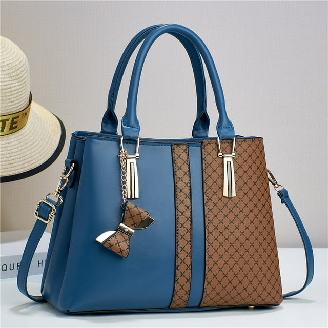 SPOORYYO Large Capacity Tote Bag for Women, Multi-Layer Soft Leather Handbag with Patchwork Design, Versatile Carrying Options, Ideal for Daily Use and Travel