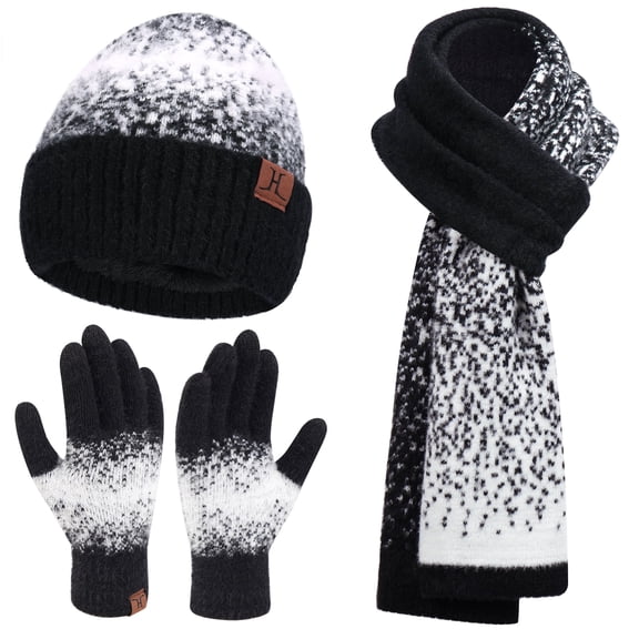 FZ FANTASTIC ZONE Womens Winter Knit Beanie Hats and Touchscreen Gloves Long Scarf Set with Warm Fleece Lined Skull Caps Gloves Scarves for Women