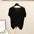 thumbnail image 2 of Plus size V-Neck Tshirt Women Summer Loose Tees Modal casual T-shirt Solid color Bottoming Tee Tops, 2 of 7