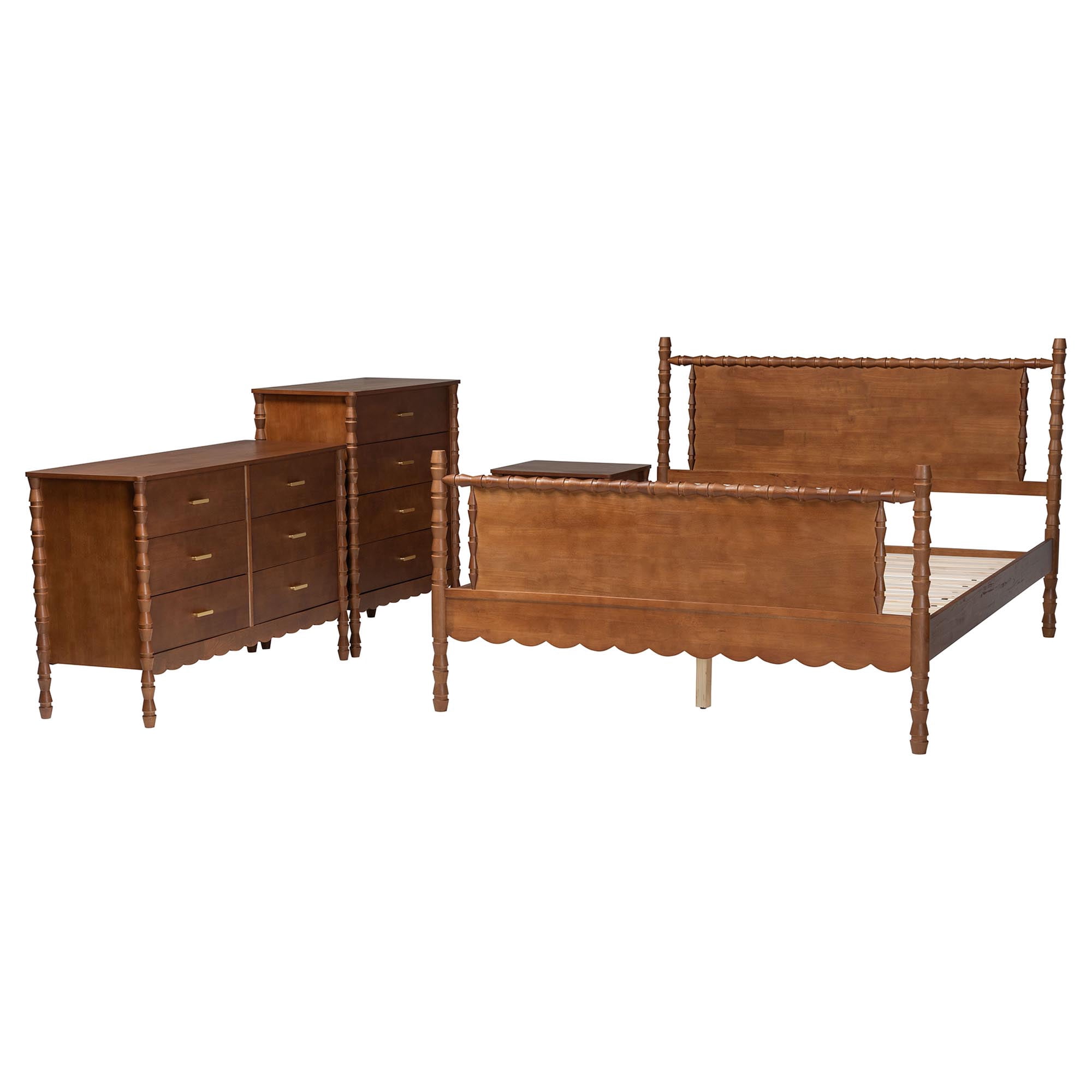 Baxton Studio Danette Modern Bedroom Set, 4-Piece, Queen, Walnut Brown