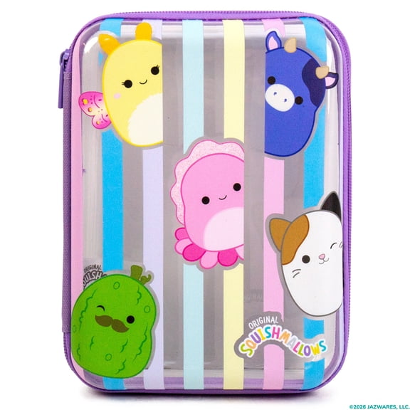 Original Squishmallows PVC Pencil Case with Augie the Cuttlefish for Elementary Students