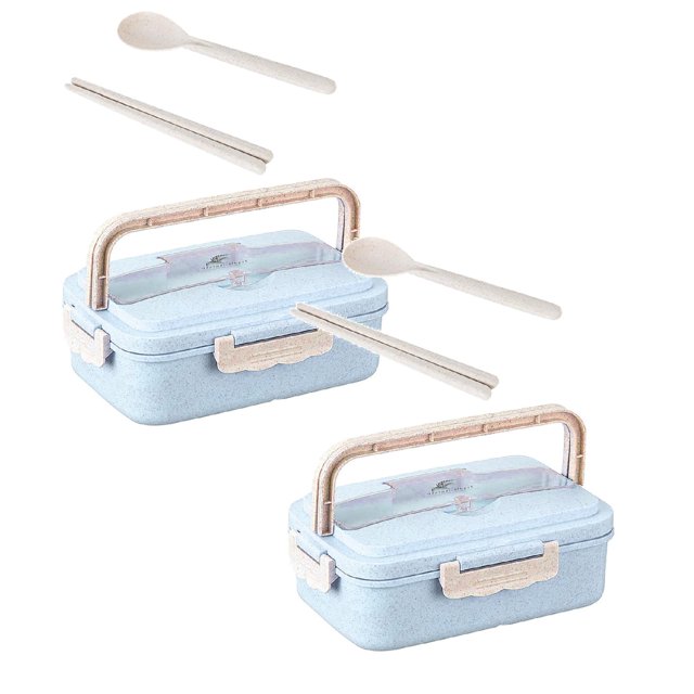 Oleegame Boîte à Lunch de Rangement pour Produits 2 Pcs Réutilisable à 3 Compartiments en Plastique Compartimentée Boîtes de Rangement pour Aliments Bleu