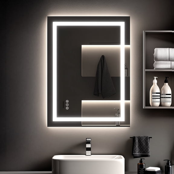 KOSMONIA 32x24" Bathroom Vanity Mirror,LED Bathroom Mirror with 3 Color Dimmable 288 LED Chips Light,Anti-Fog High Strength Tempered Glass Bathroom Wall Mirror Backlit Front Lit,Rectangle Color Black