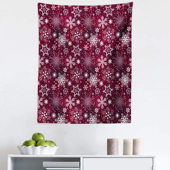 Snowflake Tapestry, Colorful Christmas Pattern with Snowflakes and Ornamental Stars Swirls, Fabric Wall Hanging Decor for Bedroom Living Room Dorm, 5 Sizes, Multicolor, by Ambesonne
