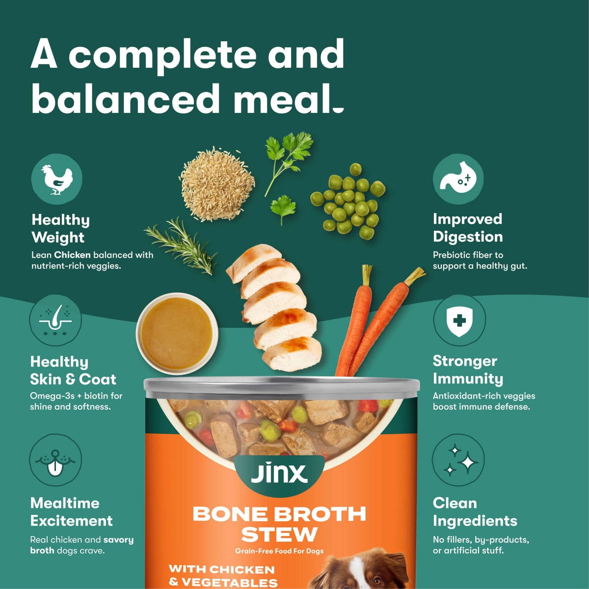 (4 pack) Jinx Bone Broth Stew Grain-Free Chicken & Vegetables Wet Dog Food, 13 oz Can