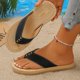 thumbnail image 5 of Sandalias Planas con Correas de Tobillo Metal Acento Pie Post Espadrilles, Sandalias Planas de las Mujeres Pie Redondo Verano, 5 of 9