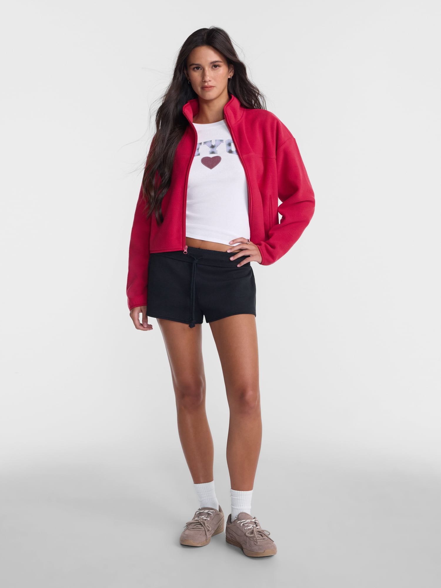No Boundaries Fleece Shorts with Ribbed Waistband, Women's XXS-XXL