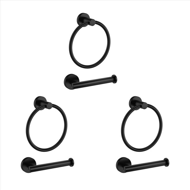 6 Piezas de Hardware de BañO, Anillo de Toalla Negro y Soporte de Papel HigiéNico, BañO de Acero Inoxidable, Toalla de Mano, Toalla
